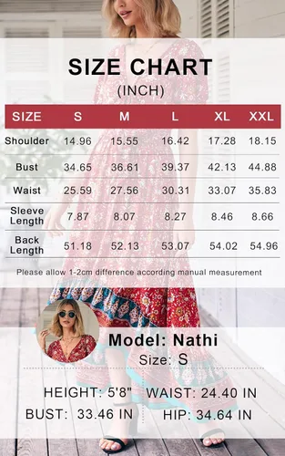 Vista 6 de PRETTYGARDEN Vestidos de verano florales bohemios con cuello en V profundo para mujer, manga corta, recortado, casual, fiesta, playa, maxi vestido