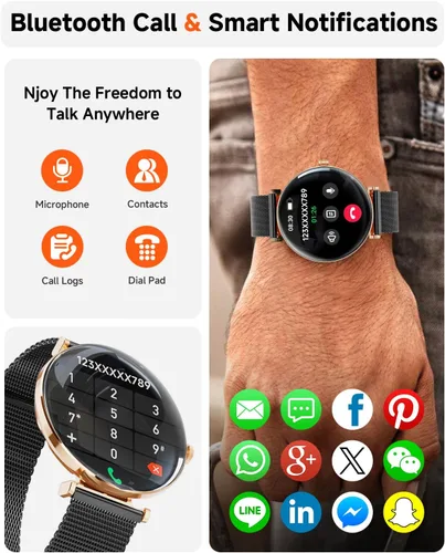 Vista 4 de Hwagol - Relojes inteligentes para mujer compatibles con iPhone Android [llamadas/cuerpo delgado de metal], pantalla AMOLED microesférica de 1.43