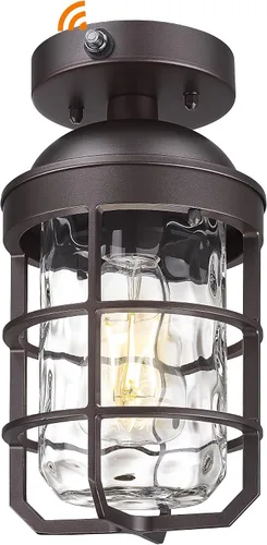 Vista 17 de Emliviar Lámpara de techo estilo granja, luz semiempotrada vintage para interior, luz de seguridad con vidrio templado transparente, acabado