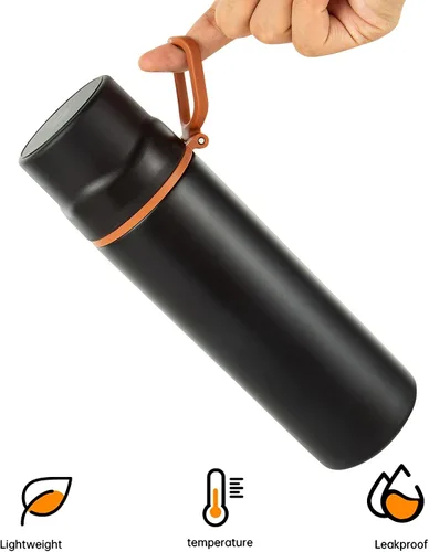 Vista 6 de Botella de agua aislada, taza de café al vacío de acero inoxidable con asa, taza de viaje deportiva de doble pared con tapa a prueba de fugas