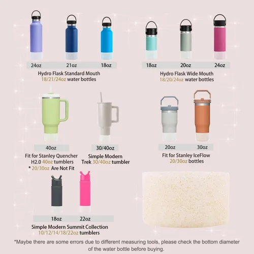 Vista 9 de WORBSS 2 Pack Bota de silicona con purpurina, compatible con Stanley Tumbler 20 30 40 oz y Hydro Flask 18-24 oz, accesorios para protector de fondo
