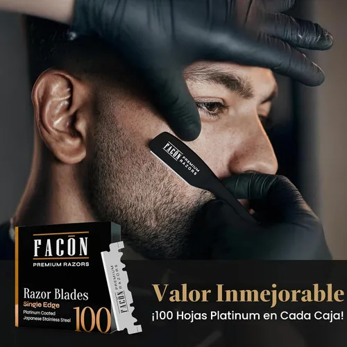 Vista 5 de Facón - Maquinilla de afeitar recta para hombre, kit profesional de afeitar de borde recto con 100 cuchillas, afeitadora barbero japonesa de acero