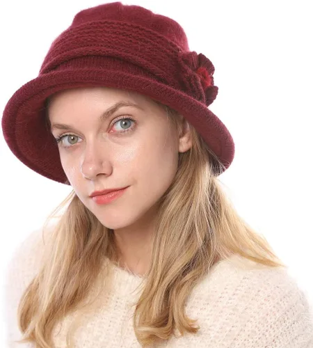Vista 57 de C-US - Gorro de punto cálido para mujer, con visera de ganchillo con acento de flores