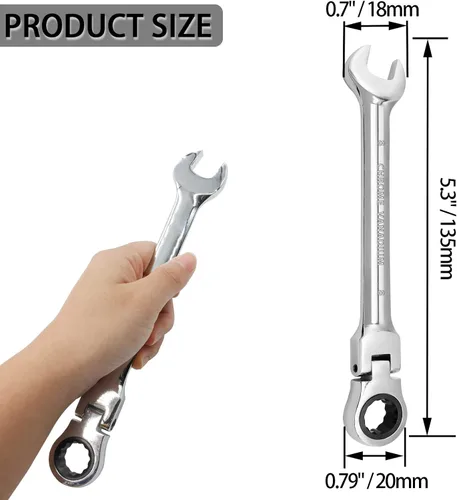 Vista 5 de Llave de trinquete de cabeza flexible de 0.315 in, llave combinada de acero al cromo vanadio de 12 puntos con engranaje de trinquete de 72 dientes
