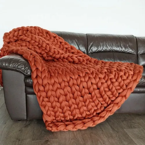 Vista 21 de Manta de punto grueso de 50 x 60 pulgadas, manta gigante tejida a mano con hilo 100% de lana merina, hecha a mano para cama, sofá, manta bohemia