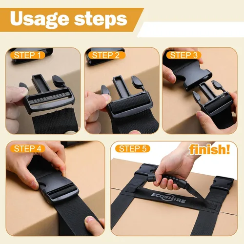 Vista 4 de Correa de transporte con asa, cinturón de mano para mover y levantar cajas pesadas de forma segura, cinturón ajustable, correas de transporte