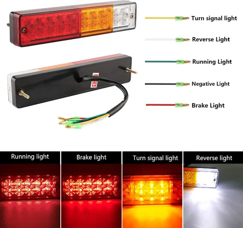 Vista 3 de 2 Barras de Luces Traseras para Remolque, Impermeables, 20 LED DC 12V, Señal de Giro Ámbar, Reversa Blanca, Lámpara de Funcionamiento de Freno Roja