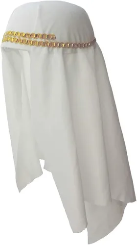 Vista 4 de Loftus International Sombrero para adultos Aladdin Arabian Desert Prince Keffiyeh con detalles de trenza dorada, talla única, blanco, Blanco