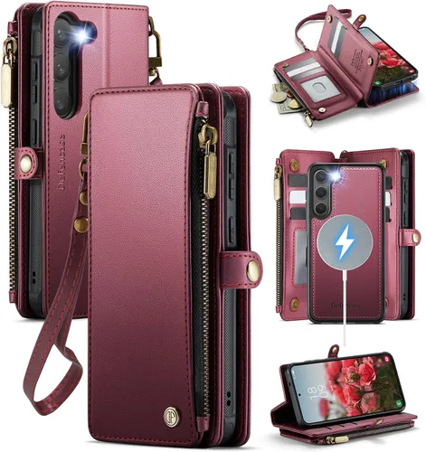 Vista 12 de Defencase Funda Cartera Magnética para Samsung Galaxy S23+/ S23 Plus Compatible con Magsafe con Bloqueo RFID, Cremallera y Portarjetas, Funda