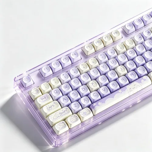Vista 8 de SEUNKWANG EWEADN Cute Cat Theme PBT & PC Keycaps, 132 Keys MOA Profile Custom Keycap Set, Aesthetic Pink Keycaps for Mechanical Keyboard Compatible