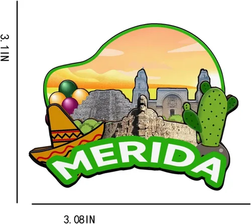 Vista 3 de Imán de Mérida México para nevera de madera 3D, monumentos de viaje, coleccionables, recuerdos, decoración hecha a mano -2051