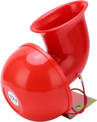 Vista 7 de Bocina de coche, 12 V 150 db cuerno de aire rojo cuerno eléctrico de sonido de vaca cuerno de metal para camión, tren, barco, motocicleta, coche
