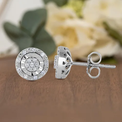 Vista 3 de Natalia Drake Aretes pequeños con halo brillante de diamantes de 17 quilates para mujer en plata de ley 925 chapada en rodio, Metal precioso.