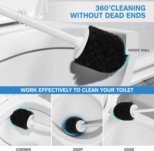 Vista 2 de Juego de 2 cepillos de inodoro con soporte ventilado y mango largo ergonómico, cerdas duraderas para limpieza de baño (blanco)