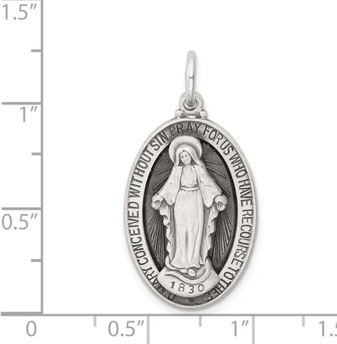 Vista 3 de Medalla milagrosa antigua de plata de ley 1181in 0630in estilo QC5523