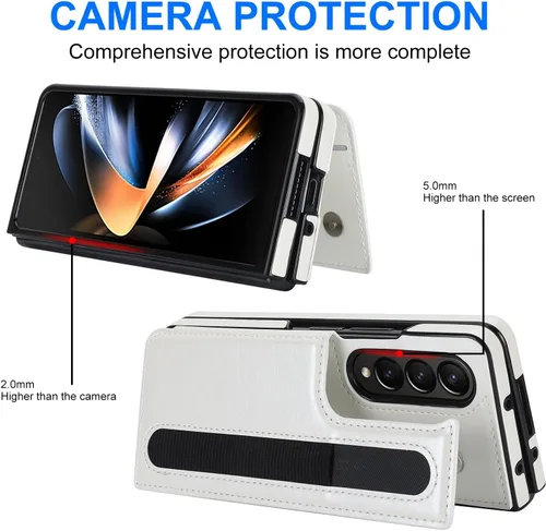 Vista 3 de Funda para Samsung Galaxy Z Fold 3 con soporte para bolígrafo S y tarjetero, protector de billetera resistente a prueba de golpes, funda de cuero