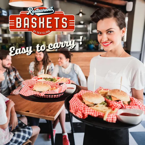 Vista 5 de Cestas de plástico de comida rápida, enormes cestas de comida de 12 x 9 pulgadas para servir, reutilizables, para restaurante, comedor, hamburguesa
