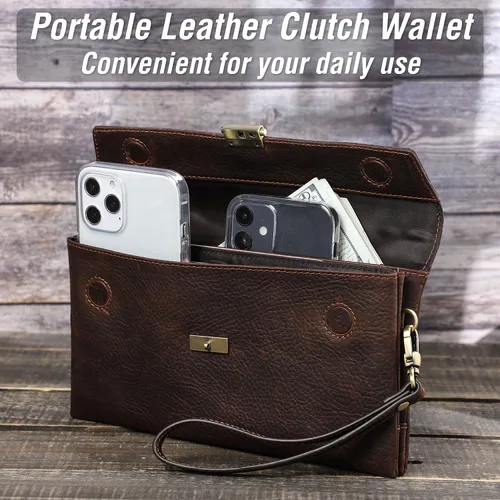 Vista 12 de Funda de piel de grano superior para hombre y mujer, múltiples bolsillos/ranuras, RFID de gran capacidad para tarjetas, cheques, dinero, pasaporte
