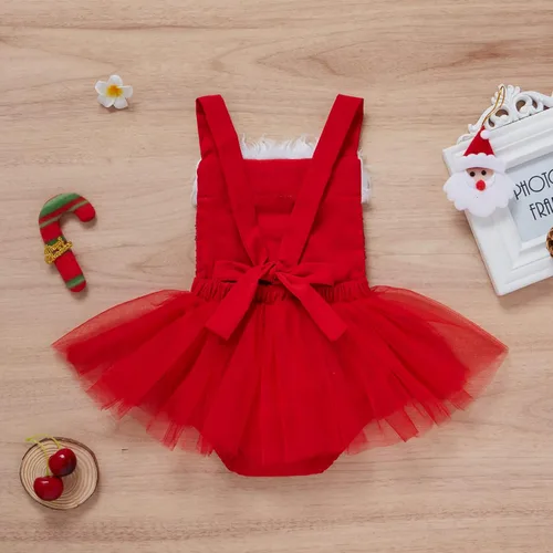 Vista 7 de Mameluco de Navidad para niñas y bebés sin mangas con lentejuelas vestido de tutú de Papá Noel