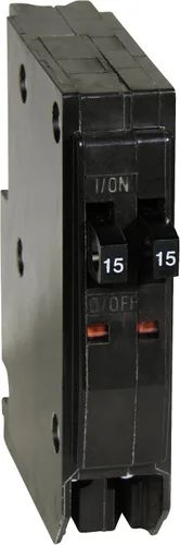 Vista 4 de Square D de Schneider Electric QOT1520CP Interruptor de circuito mini tándem, QO, 1 x 1 polo a 15A o 20A, 120/240VAC, 10kA, montaje en enchufe, negro