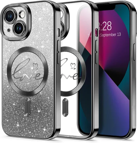 Vista 94 de Hython Funda para iPhone Air con purpurina, compatible con MagSafe Love Heart fundas magnéticas transparentes para teléfono para mujeres y niñas