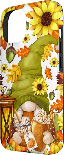 Vista 2 de iPhone 15 Hello Fall Gnomo para mujer, diseño de hojas de otoño, diseño de calabaza