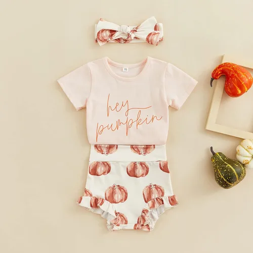 Vista 6 de Lamuusaa Traje de Halloween para bebé recién nacida, camiseta de manga corta con volantes, pantalones cortos con volantes, diadema para Halloween
