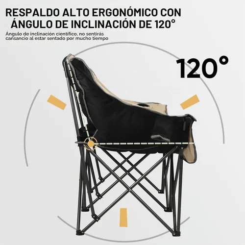 Vista 5 de Silla de campamento plegable doble totalmente acolchada, sofá de campamento de gran tamaño para 2 personas, sofá con soporte para tazas, soporte
