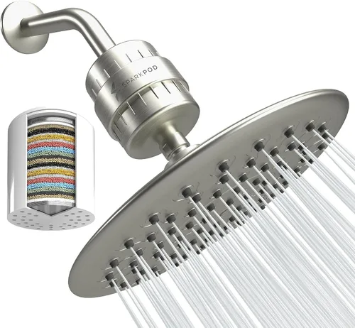 Vista 13 de SparkPod Cabezal de ducha filtrado con 8 ajustes de pulverización, filtro de agua adecuado para personas con cabello, piel y cuero cabelludo secos