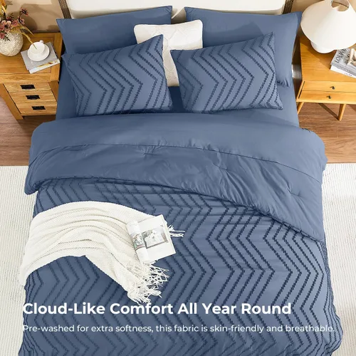 Vista 4 de Litanika Juego de edredón individual XL - 5 piezas Boho copetudo cama en una bolsa Azul Egeo