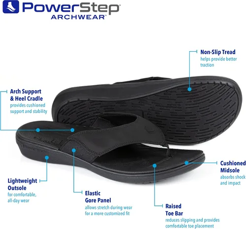 Vista 3 de Powerstep Sandalias ortopédicas con soporte de arco para hombre con suela absorbente de golpes, banda de rodadura ligera y antideslizante
