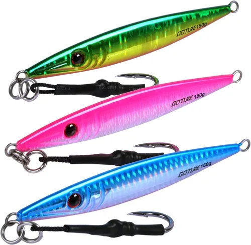 Vista 14 de Goture Fishing Jigs Saltwater 60g-200g with Assist Hook, Glow Vertical Jigs, Speed Fast Lead Jig Sea Fishing Jigging Spoon Lures for Tuna, Salmon
