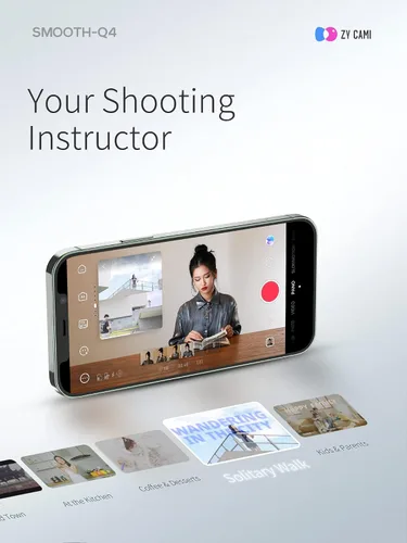Vista 8 de ZHIYUN Smooth Q4 Combo cardán estabilizador, cardán de teléfono inteligente de 3 ejes, barra de extensión incorporada, plegable y portátil, cardán