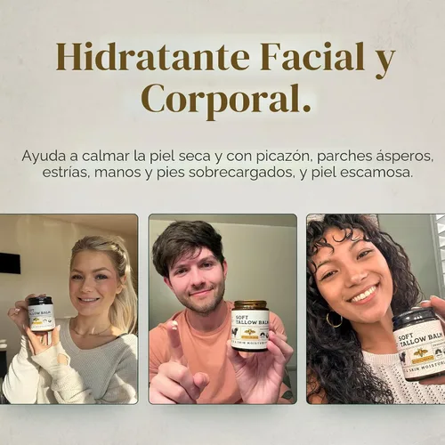 Vista 2 de Sebo de res para la piel - Bálsamo de sebo y miel para la cara - Listo para regalar - Crema hidratante de sebo para la cara - Crema hidratante