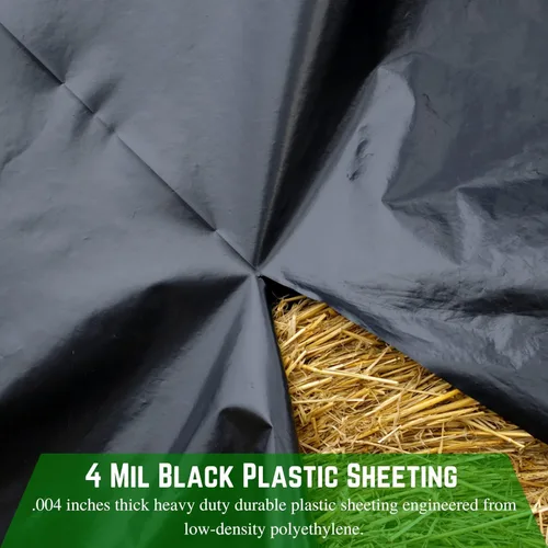 Vista 3 de Farm Plastic Supply - Láminas de plástico negro de 4 mil - 3' x 100' - Láminas de plástico de barrera de vapor de polietileno resistente