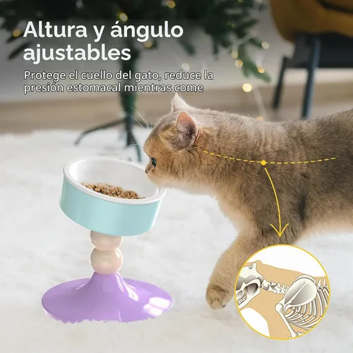 Vista 3 de Cuencos elevados de cerámica para gatos, 3 alturas ajustables, soporte elevado para gatos de interior y perros pequeños, platos inclinados