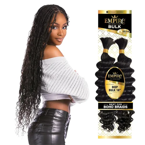 Vista 12 de Sensationnel Empire Bulk Braiding – Trenzado a Granel – Trenzas de cabello humano profundo para estilos de caja boho sin nudos o estilos de ondas