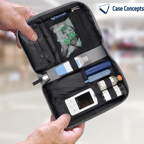 Vista 6 de Estuche de suministros para diabetes - Estuche de almacenamiento portátil y organizador medidor de glucosa, insulina y accesorios - Compacto, Gris