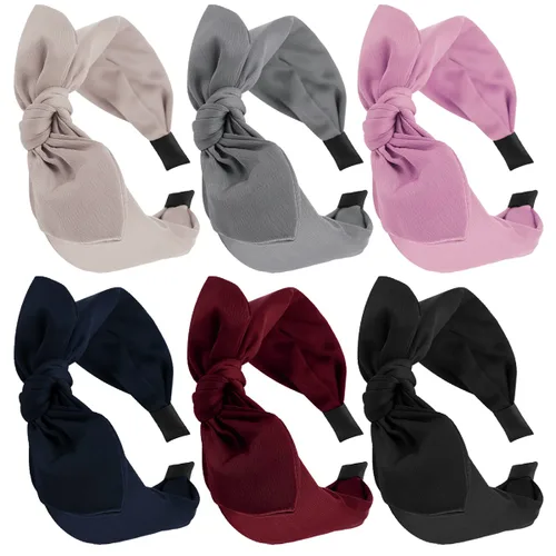 Vista 9 de TOBATOBA Diademas con lazo anudado, diademas de orejas de conejo para mujer, accesorios anchos y sólidos para el cabello Color 1