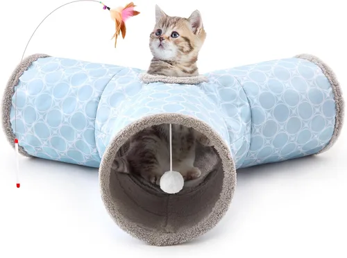 Vista 28 de Tempcore Túnel para gatos con tubo de juguete, túneles plegables de 3 vías para gatos, túneles para mascotas aburridas con agujero y pelota, juguete