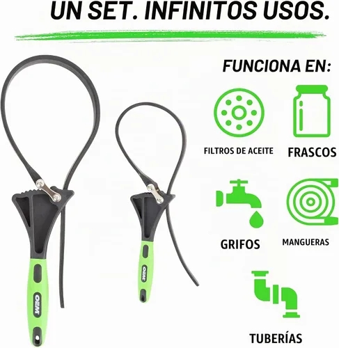 Vista 2 de OEMTOOLS Juego de llaves de correa de goma, 2 piezas ajustables para filtro de aceite para tuberías, grifos, abridor de tarros, herramienta