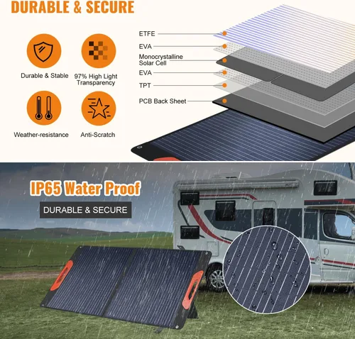 Vista 10 de Panel solar plegable de 100 W - Cargador para centrales eléctricas Monocristalino 23.5% de alta eficiencia QC3.0 salida USB-A/USB-C IP65