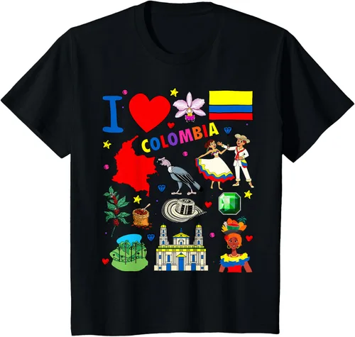 Vista 37 de Camiseta con diseño de bandera y mapa de I Love Colombia dibujada a mano