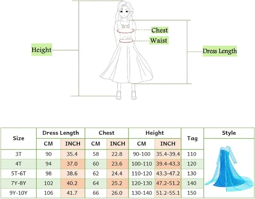 Vista 7 de TPMG Elsa Costume Dress for Girls 3T-10Y with Kids Frozen Crown Wand Gloves for Halloween Birthday Dress Up Pretend Play