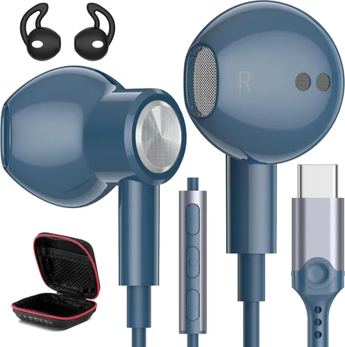 Vista 10 de iMangoo Auriculares USB C Tipo C para Samsung Galaxy S25 Ultra S24 Plus S23 S22 S21 S20 Auriculares Magnéticos con Cable HiFi DAC Micrófono
