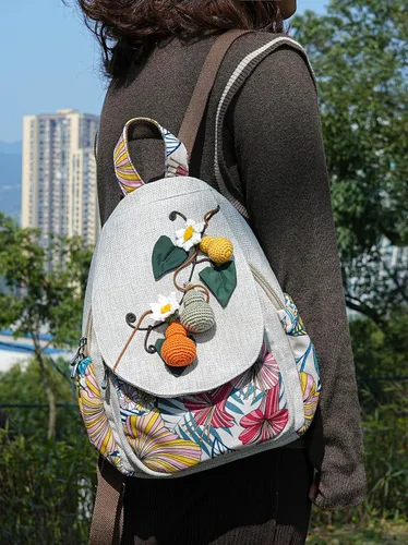 Vista 176 de HUANGGUOSHU Mochila de algodón tejida de algodón bohemio con bordado de lona estilo bohemio con múltiples bolsillos retro linda mochila cartera