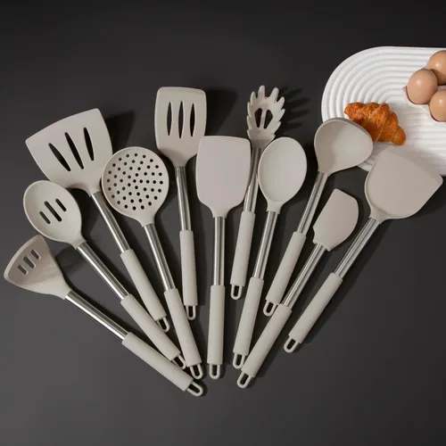 Vista 5 de Juego de utensilios de cocina de silicona grande, 11 piezas de utensilios de cocina, utensilios de cocina para utensilios de cocina antiadherentes
