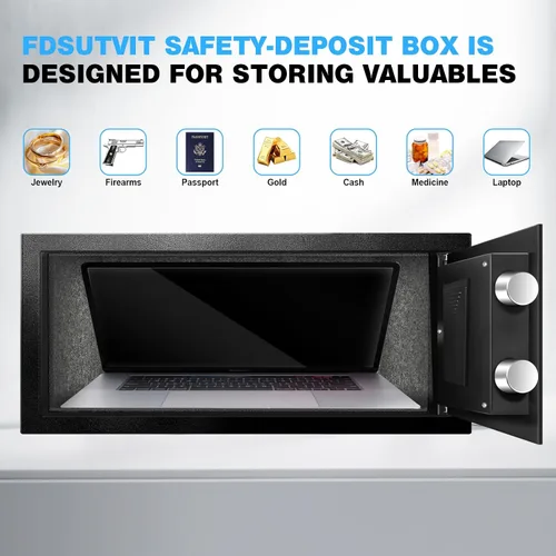 Vista 5 de Caja de seguridad para el hogar, caja de seguridad de acero para oficina y hogar, teclado electrónico digital, sistema de alarma y estante