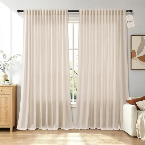 Vista 31 de Naturoom Cortinas de lino de 96 pulgadas de largo y 8 pies para sala de Crema Beige