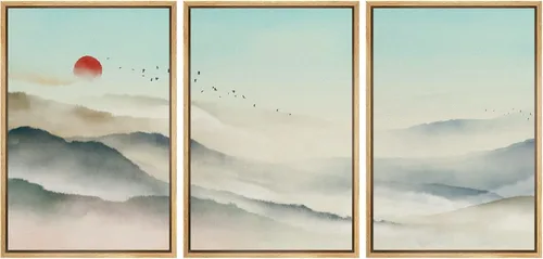 Vista 105 de NWT Lienzo enmarcado para pared, juego de arte en acuarela pastel, bosque de montaña oscura, naturaleza silvestre, ilustraciones de arte moderno